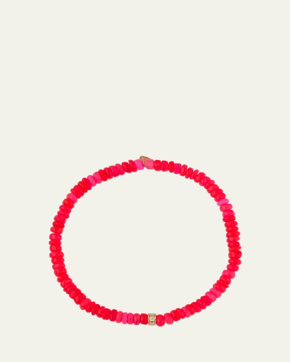 14K Pave Diamond 4mm Wheel on Hot Pink Opal Bracelet